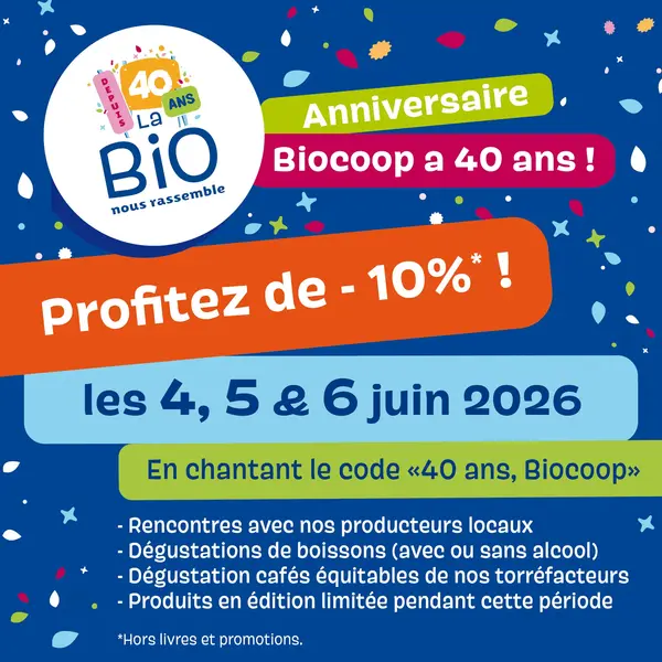Venez fêter l'anniversaire des 40 ans biocoop avec Bioplaisir ! Animations, rencontres et dégustations Venez fêter l'anniversaire des 40 ans biocoop avec Bioplaisir ! Animations, rencontres et dégustations